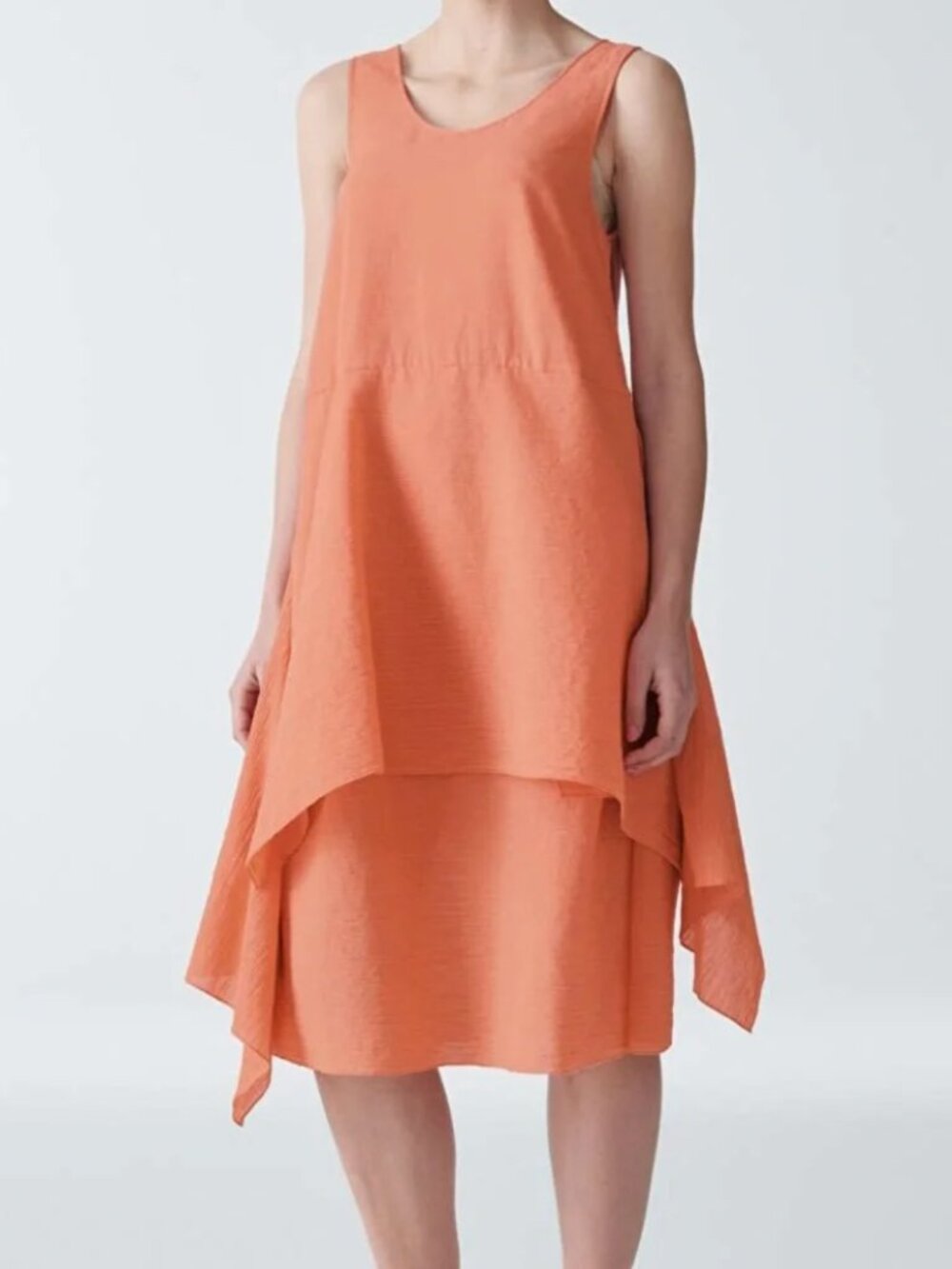 COS Orange Layered Cotton Blend Sleeveless Dress